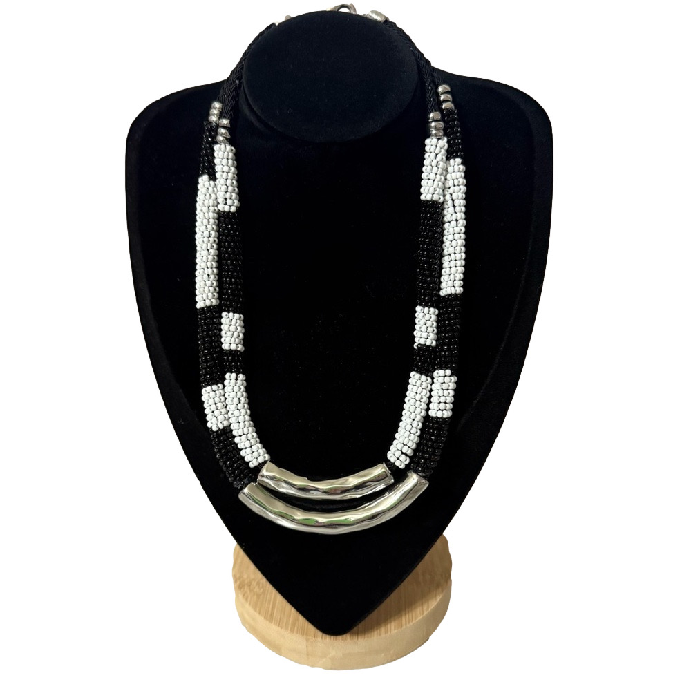 Chico's Black And White Multi Strand Seed Bead Necklace